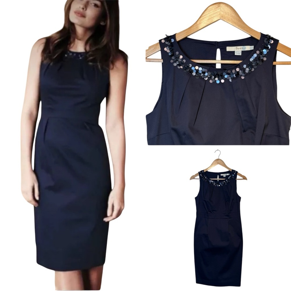 Boden Sequins Decor Blue Cocktail Dress Sleeveless Size 4p